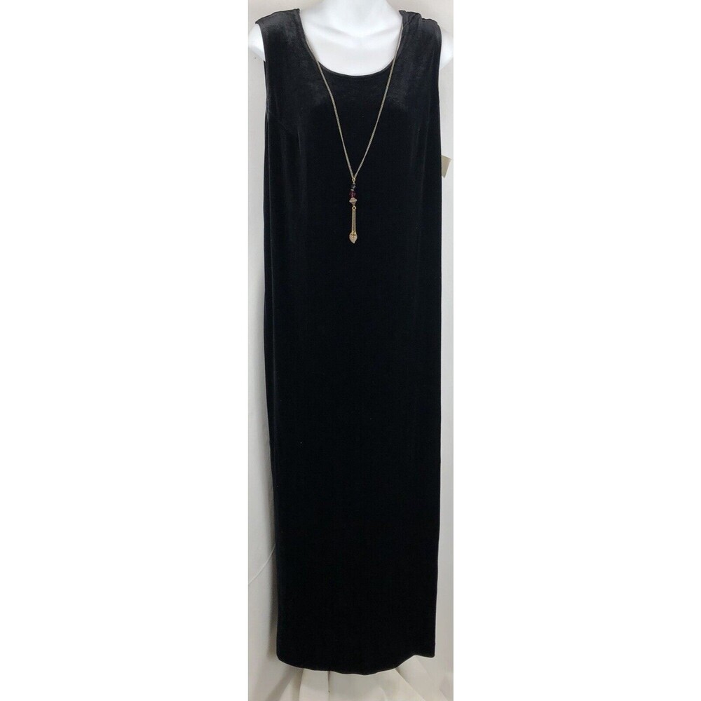 NWT Karen Kwong Sleeveless Maxi Dress 12 Blk Velour Necklace Accent Slit Elegant